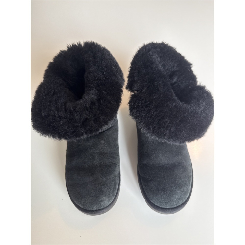 Authentic UGG Black Suede Shearling Fold Down Ankle Boots Size 8